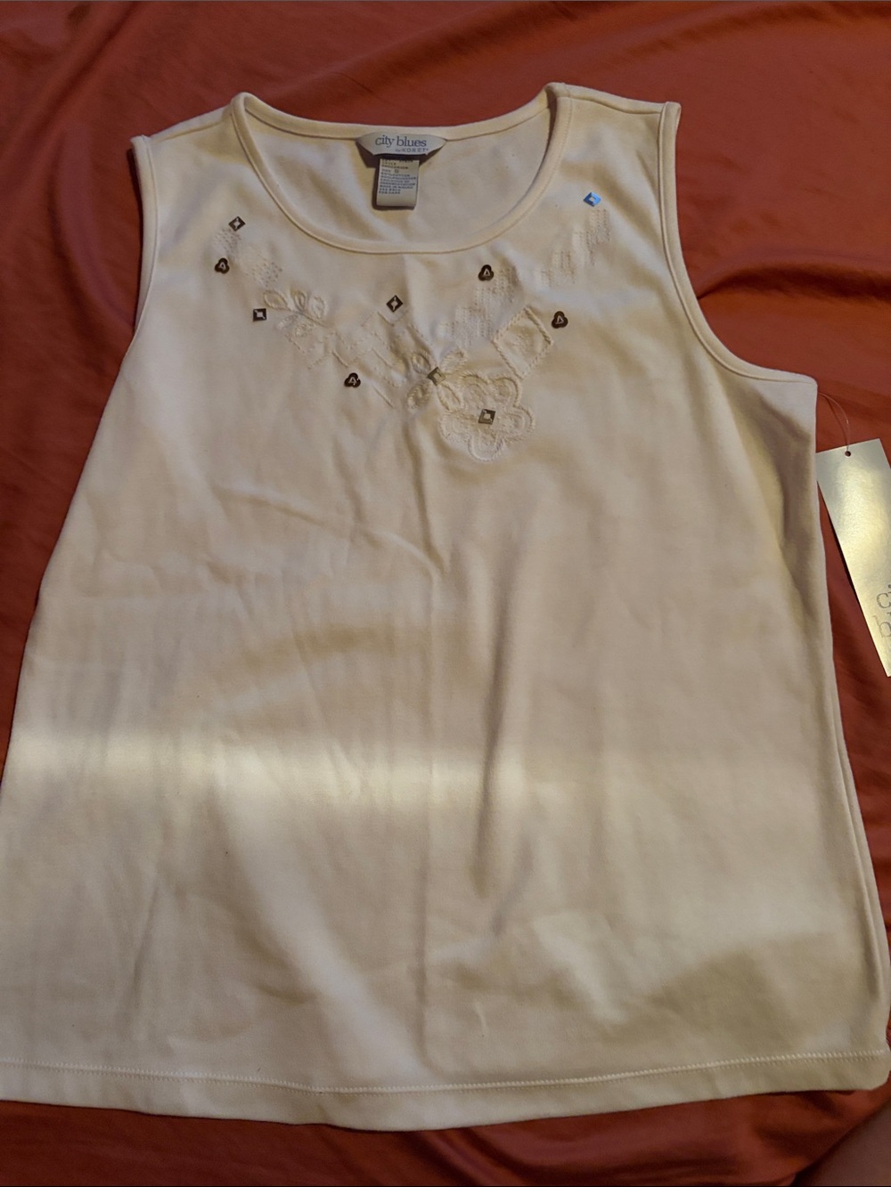 White Sleeveless Embroidered Tank Top S